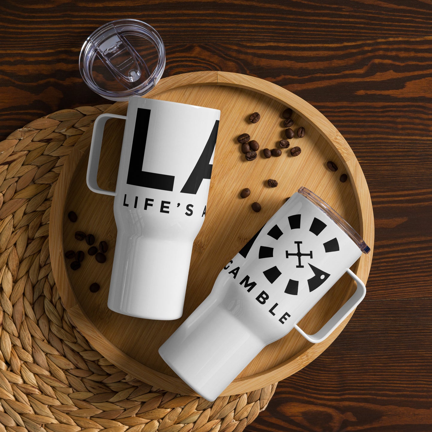 LAG Life’s A Gamble Black Travel mug with a handle