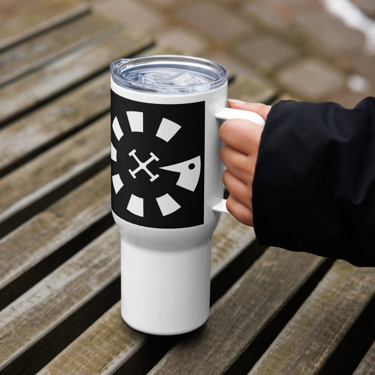 LAG White Travel mug with a handle