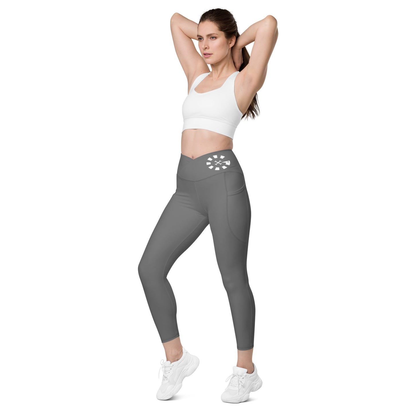 Big G White Crossover leggings with pockets