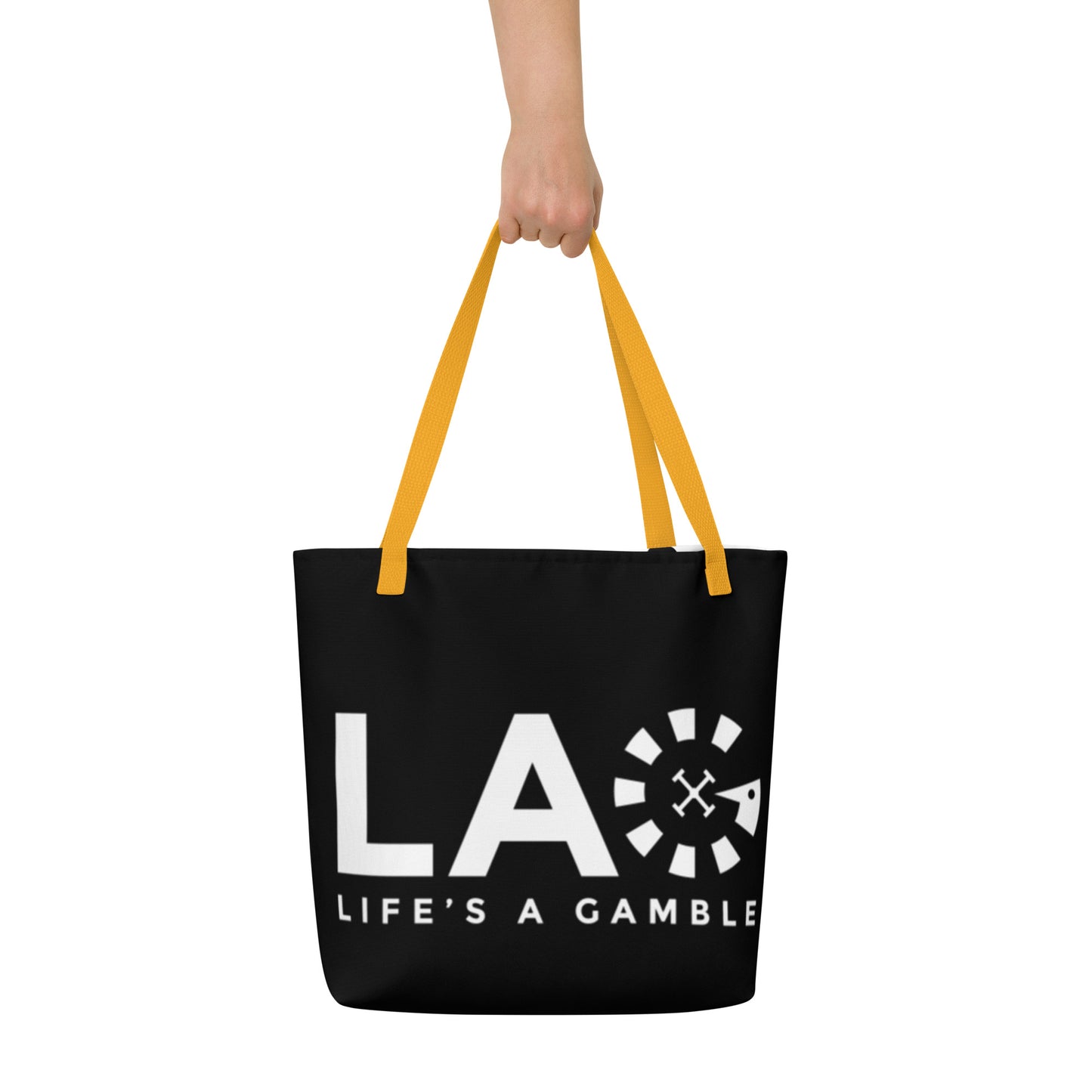 LAG Life's A Gamble White All-Over Print Large Tote Bag