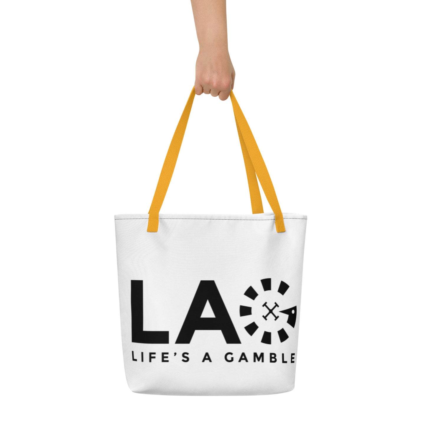 LAG Life's A Gamble Black All-Over Print Large Tote Bag