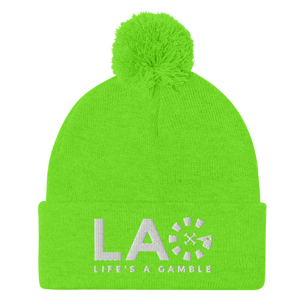 LAG Life's A Gamble White Pom-Pom Beanie