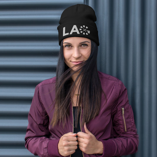 LAG White Embroidered Beanie