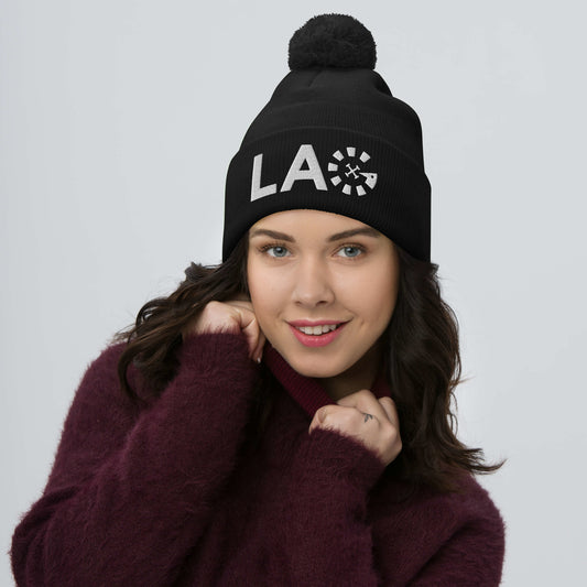LAG White Pom-Pom Beanie