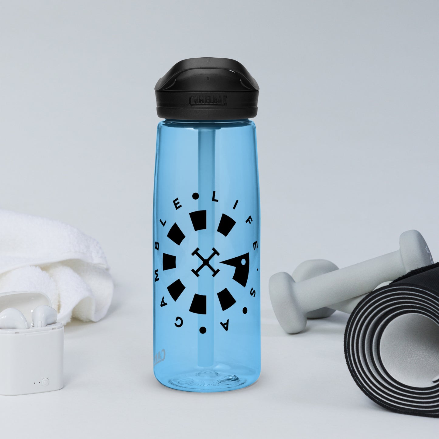 LAG Life’s A Gamble Circle Black Sports water bottle