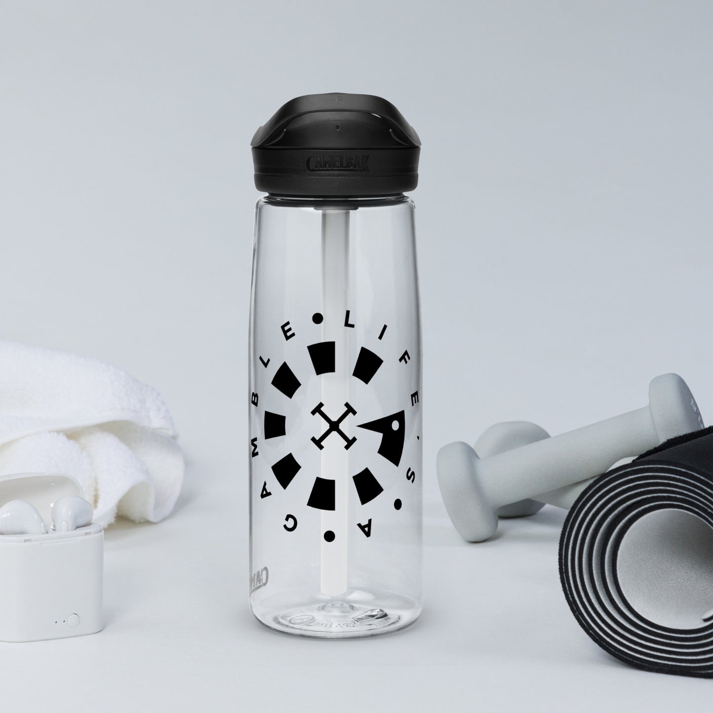 LAG Life’s A Gamble Circle Black Sports water bottle