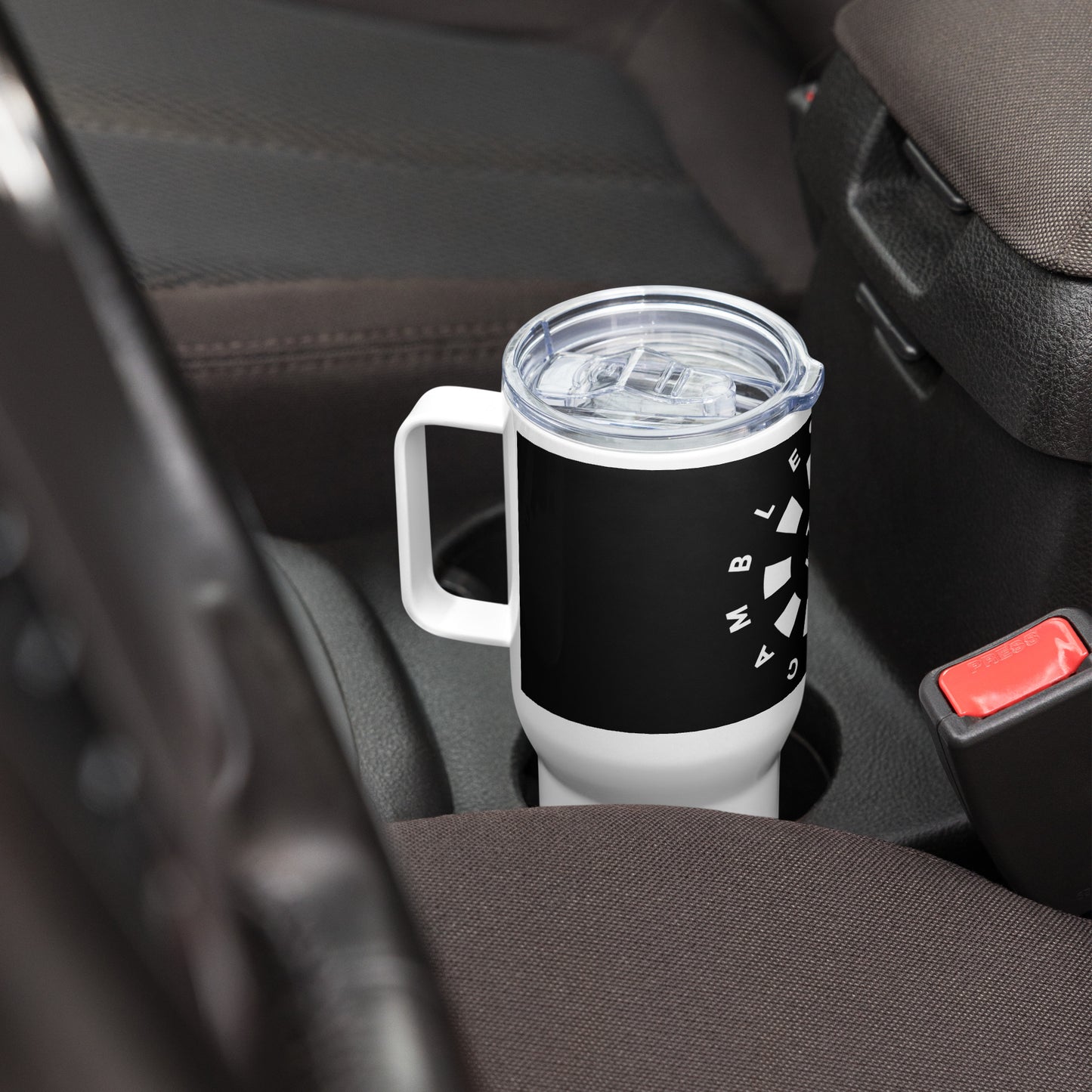 LAG Life’s A Gamble Circle White Travel mug with a handle