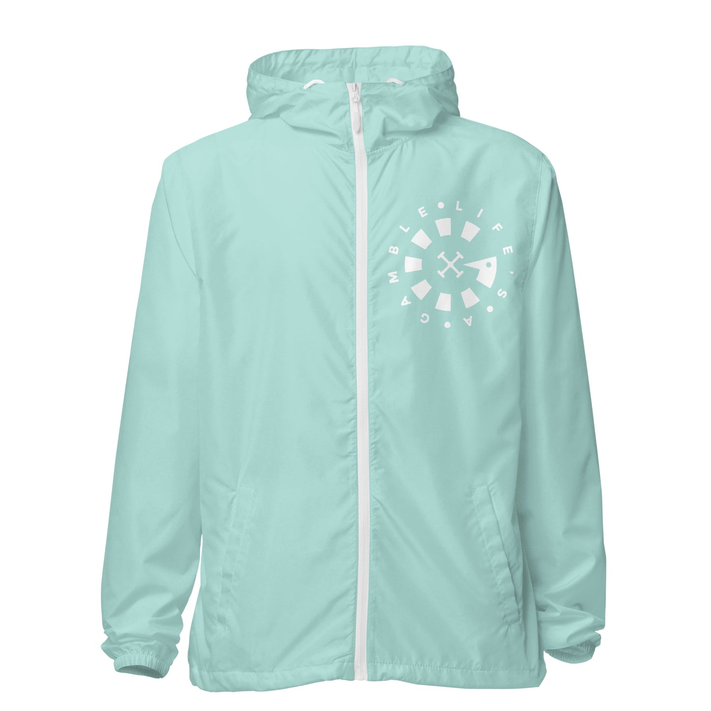 LAG Life's A Gamble Circle White Unisex lightweight zip up windbreaker