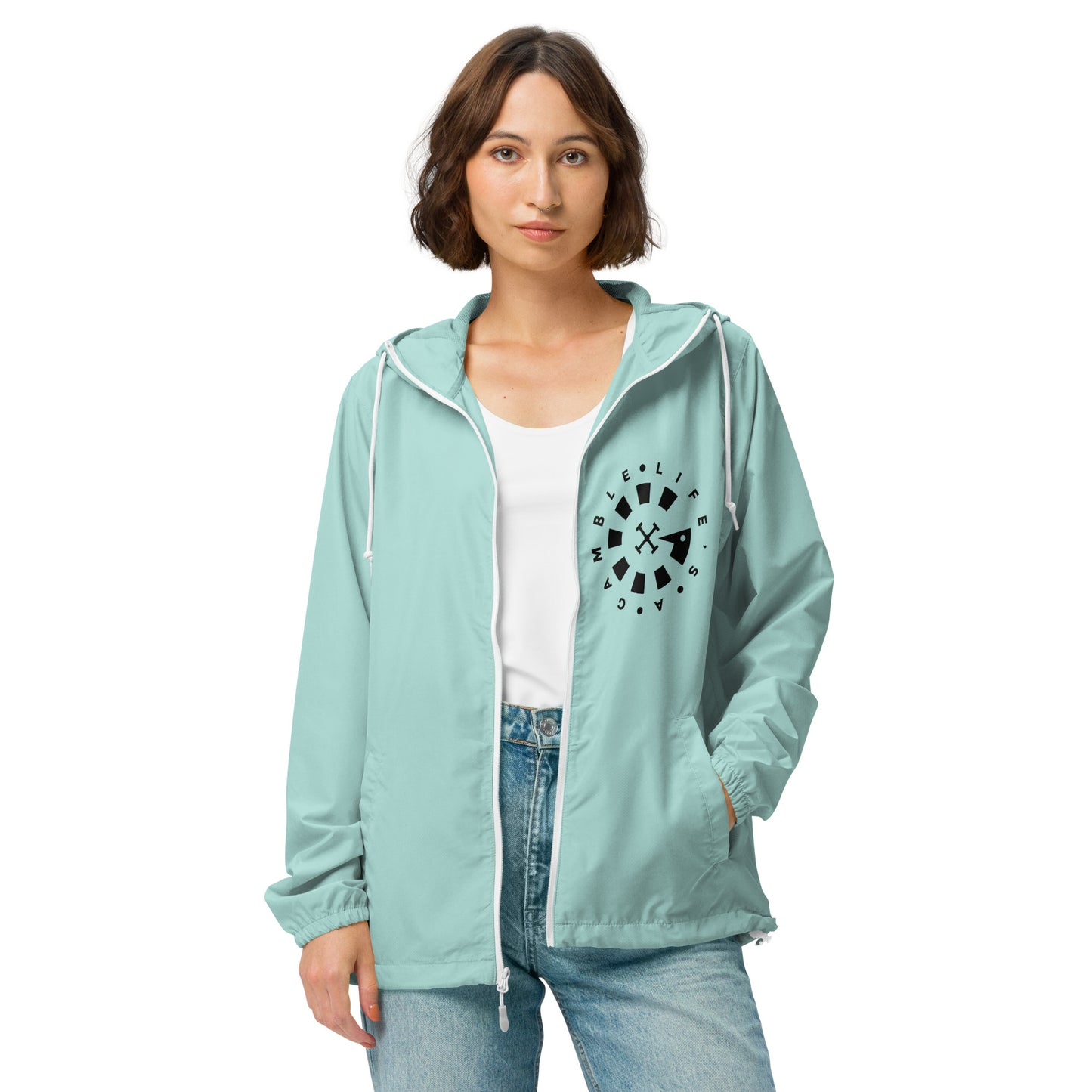 LAG Life's A Gamble Circle White Unisex lightweight zip up windbreaker