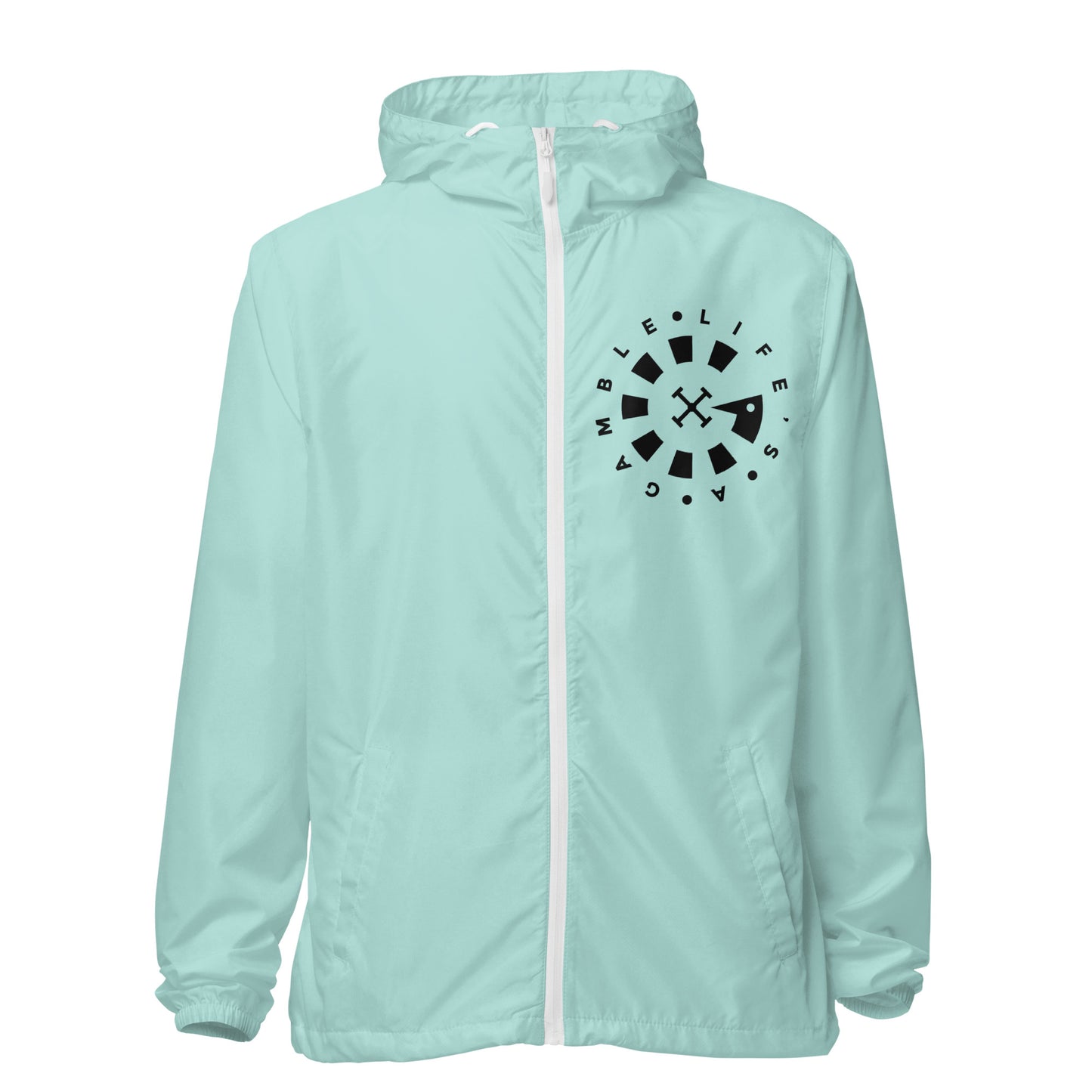 LAG Life's A Gamble Circle White Unisex lightweight zip up windbreaker