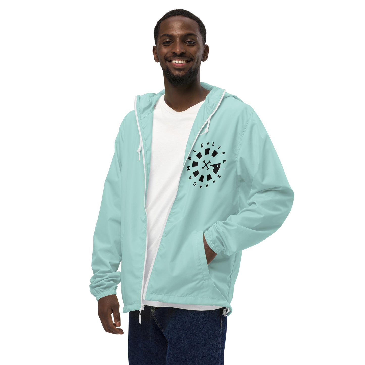 LAG Life's A Gamble Circle White Unisex lightweight zip up windbreaker