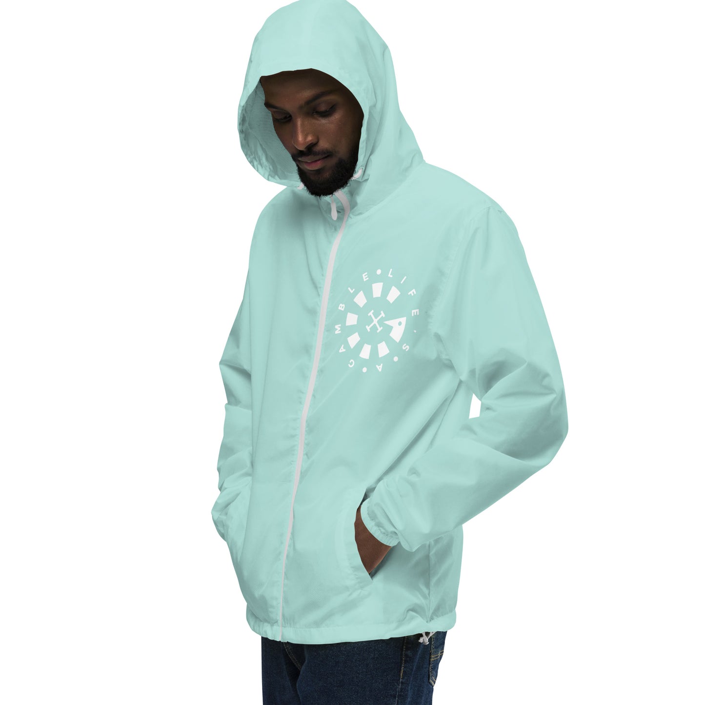 LAG Life's A Gamble Circle White Unisex lightweight zip up windbreaker