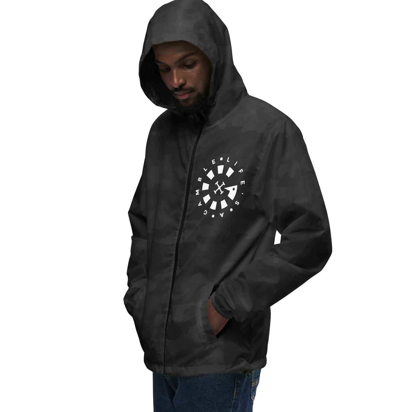 LAG Life's A Gamble Circle White Unisex lightweight zip up windbreaker