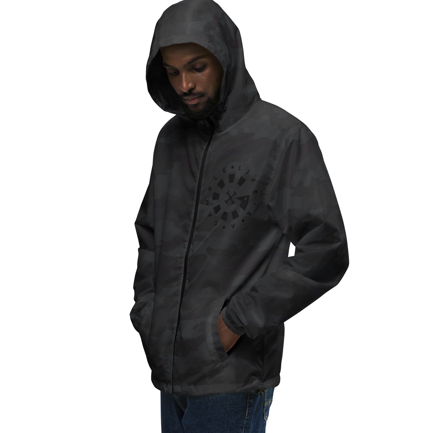 LAG Life's A Gamble Circle White Unisex lightweight zip up windbreaker