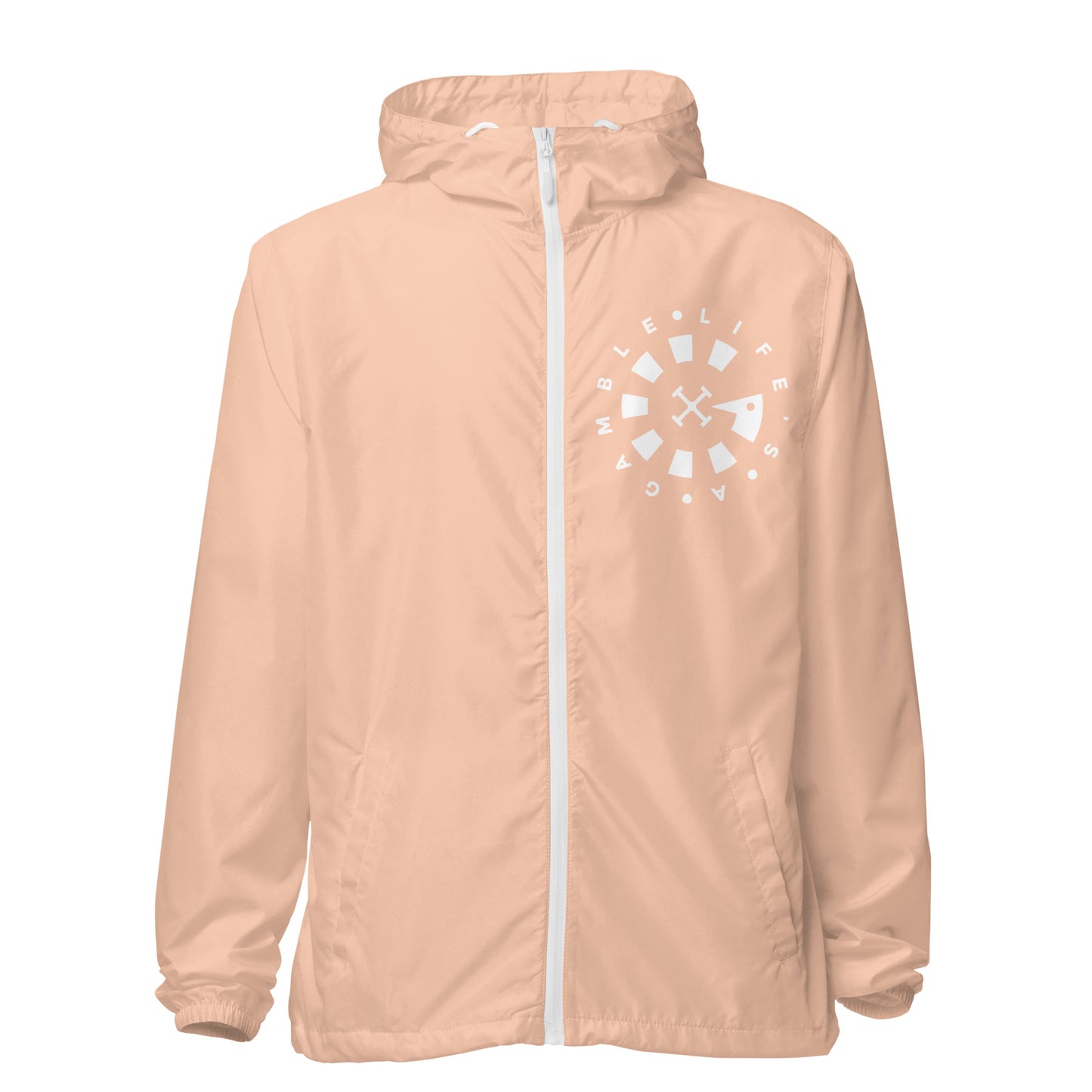 LAG Life's A Gamble Circle White Unisex lightweight zip up windbreaker