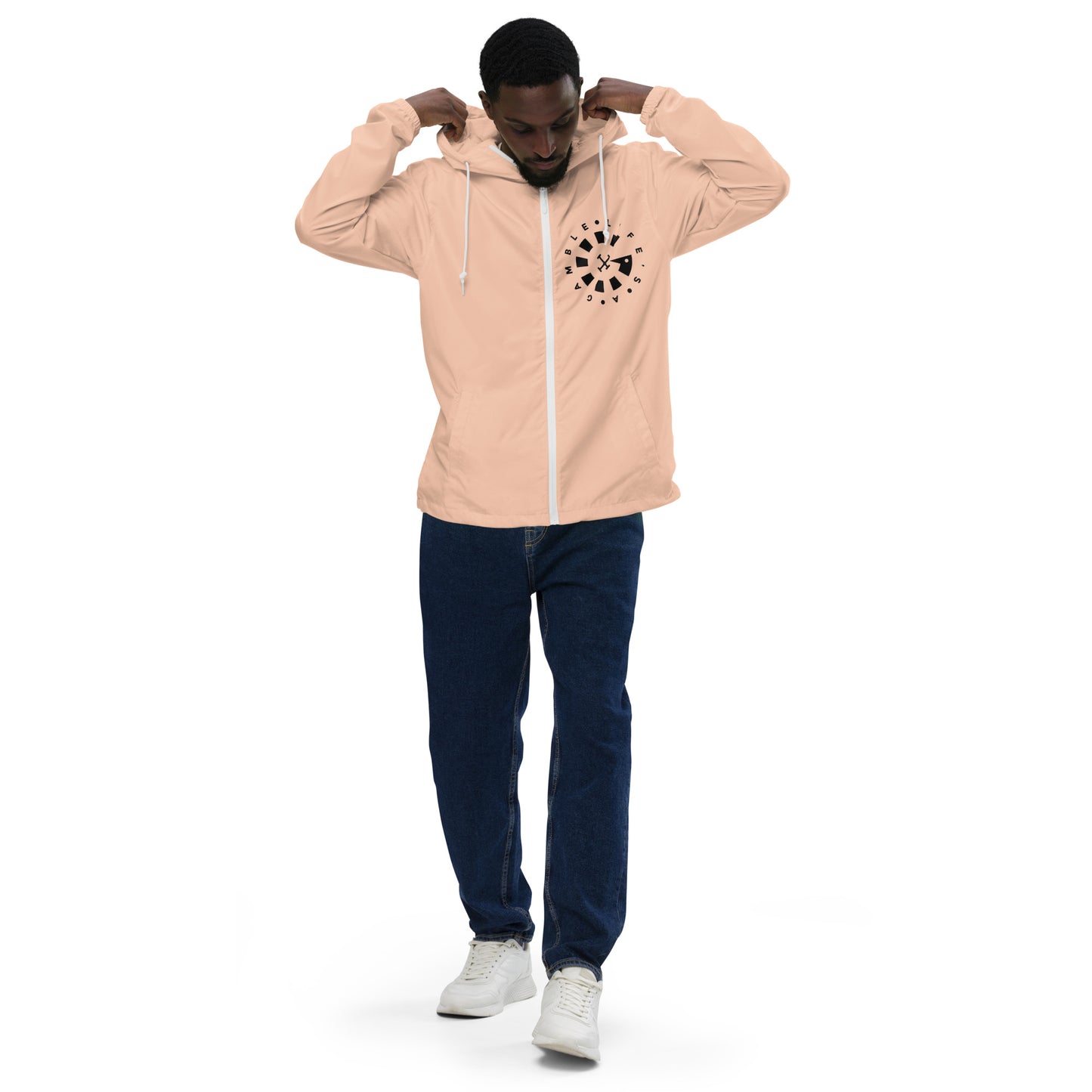 LAG Life's A Gamble Circle White Unisex lightweight zip up windbreaker