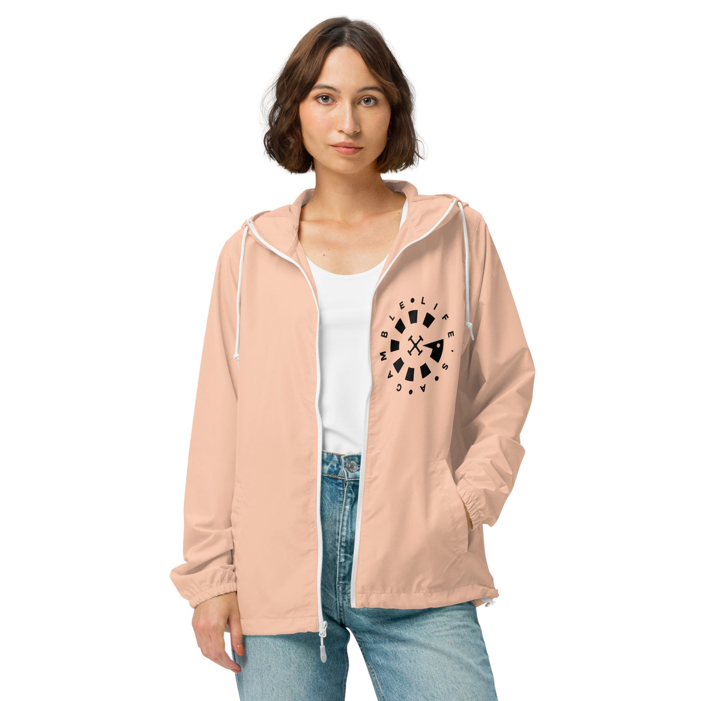 LAG Life's A Gamble Circle White Unisex lightweight zip up windbreaker