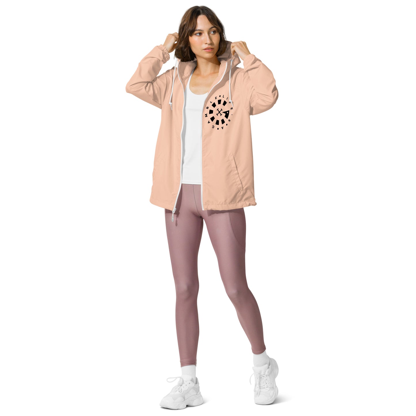 LAG Life's A Gamble Circle White Unisex lightweight zip up windbreaker
