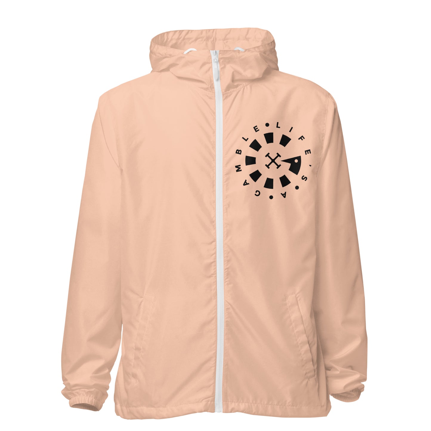 LAG Life's A Gamble Circle White Unisex lightweight zip up windbreaker