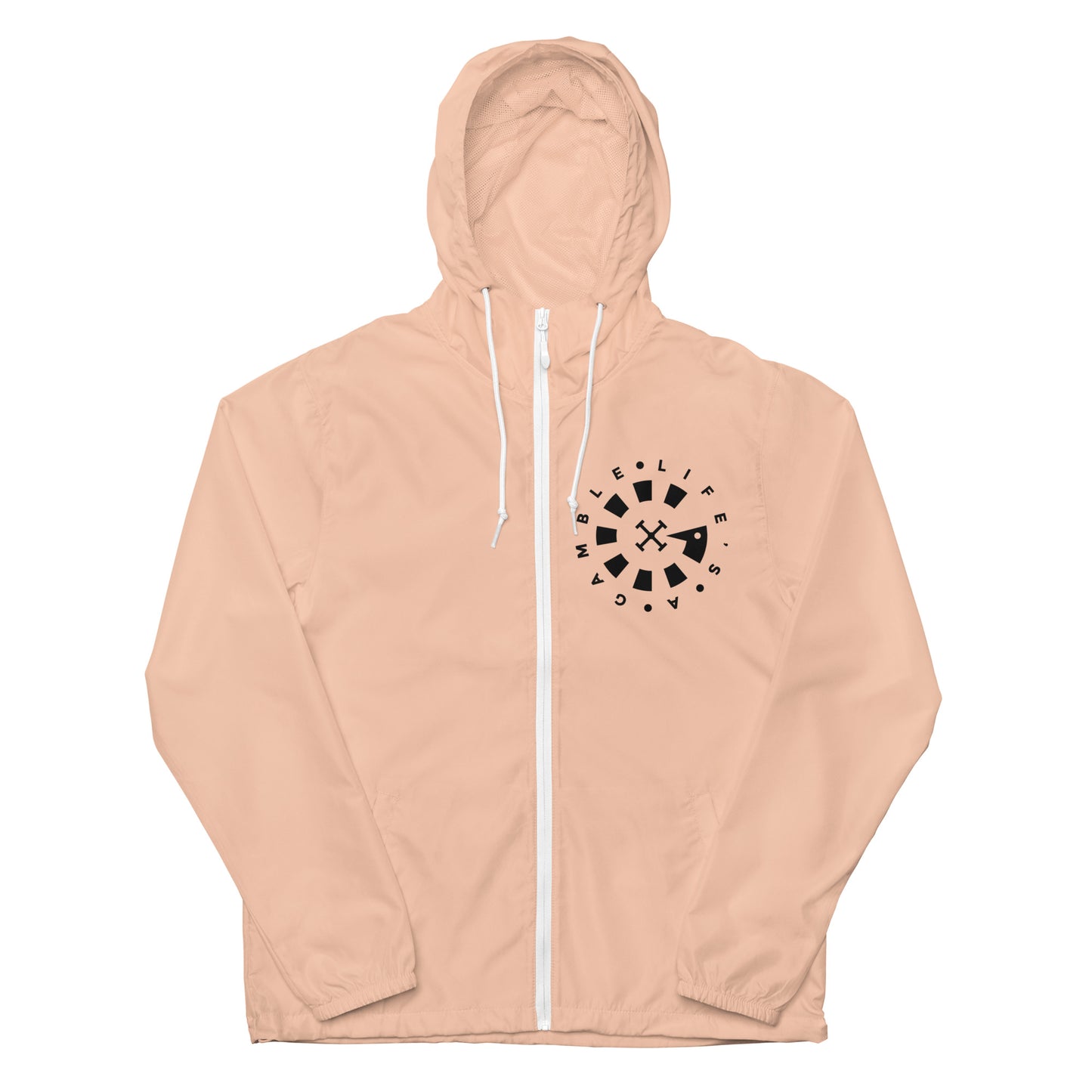 LAG Life's A Gamble Circle White Unisex lightweight zip up windbreaker