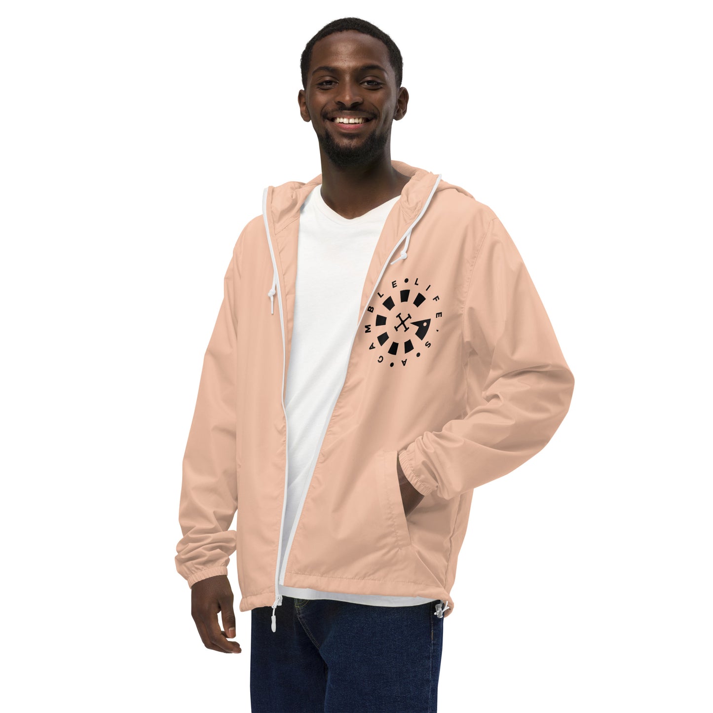 LAG Life's A Gamble Circle White Unisex lightweight zip up windbreaker