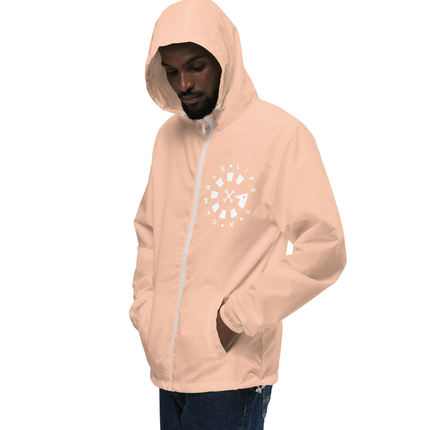 LAG Life's A Gamble Circle White Unisex lightweight zip up windbreaker