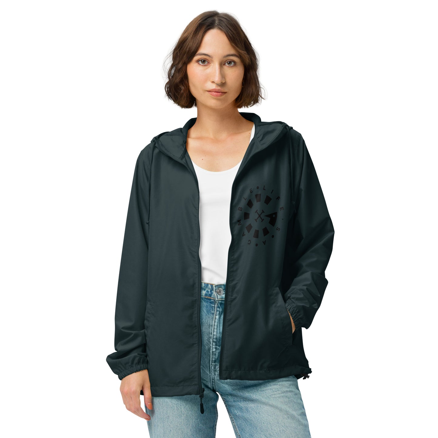LAG Life's A Gamble Circle White Unisex lightweight zip up windbreaker