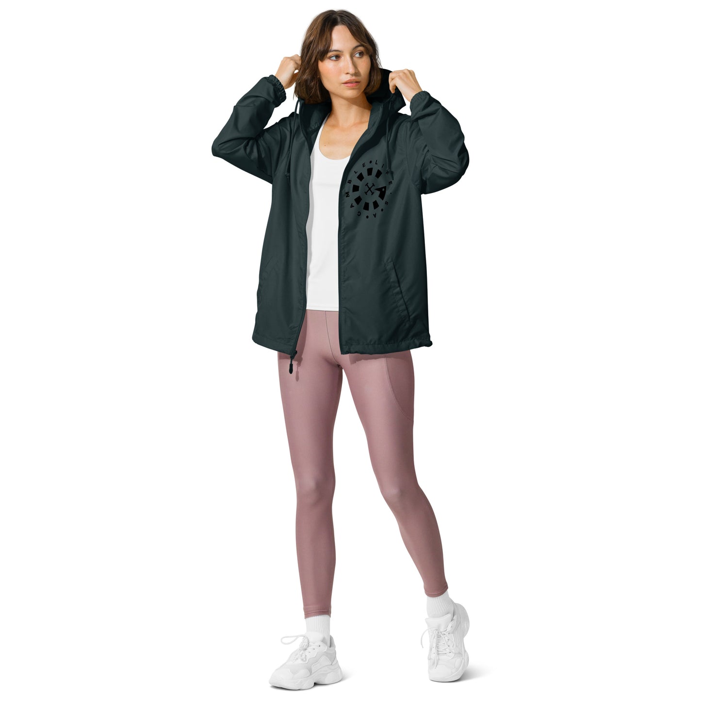 LAG Life's A Gamble Circle White Unisex lightweight zip up windbreaker