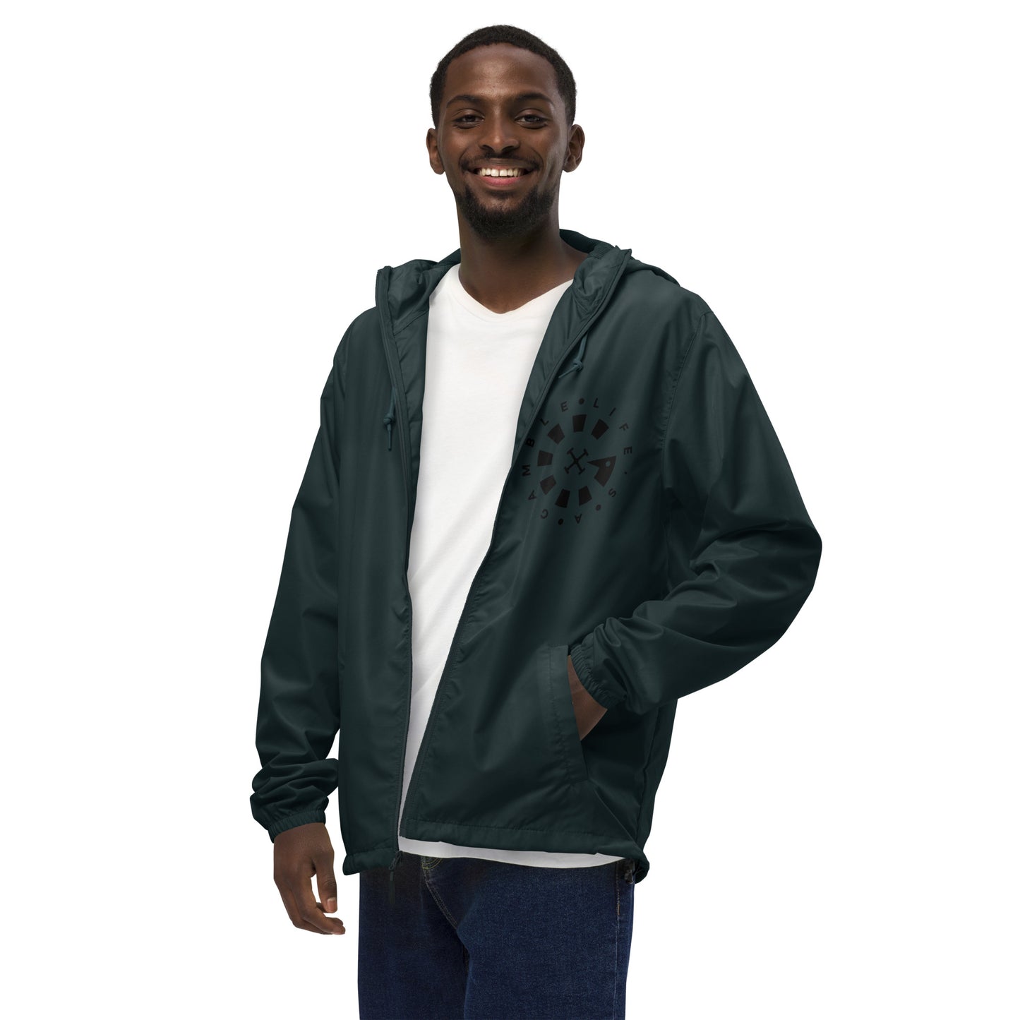 LAG Life's A Gamble Circle White Unisex lightweight zip up windbreaker