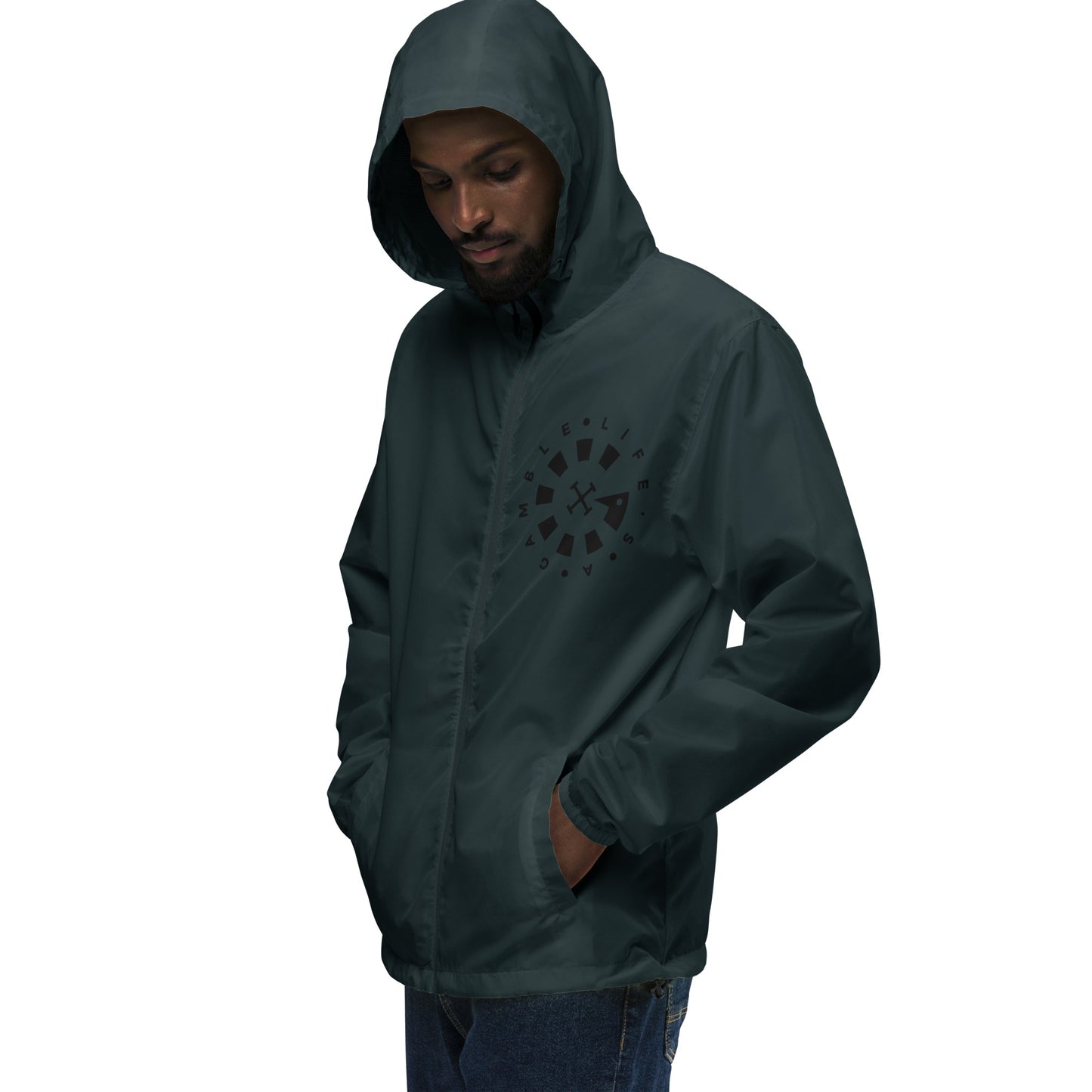 LAG Life's A Gamble Circle White Unisex lightweight zip up windbreaker
