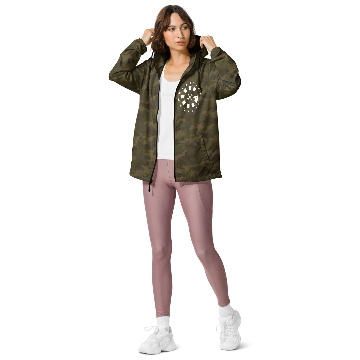 LAG Life's A Gamble Circle White Unisex lightweight zip up windbreaker