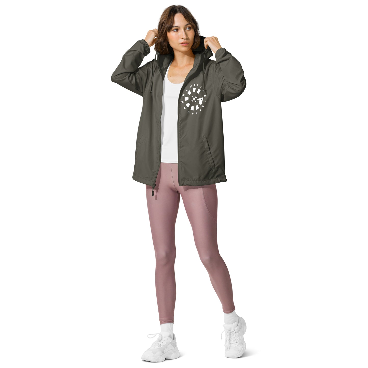 LAG Life's A Gamble Circle White Unisex lightweight zip up windbreaker