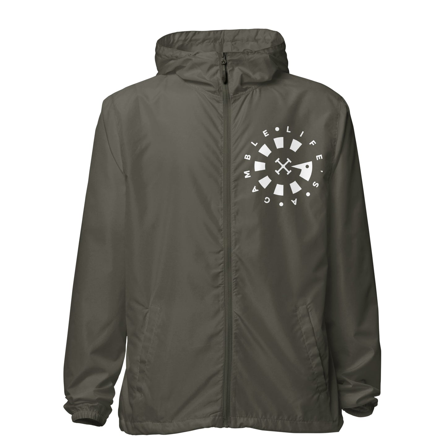 LAG Life's A Gamble Circle White Unisex lightweight zip up windbreaker