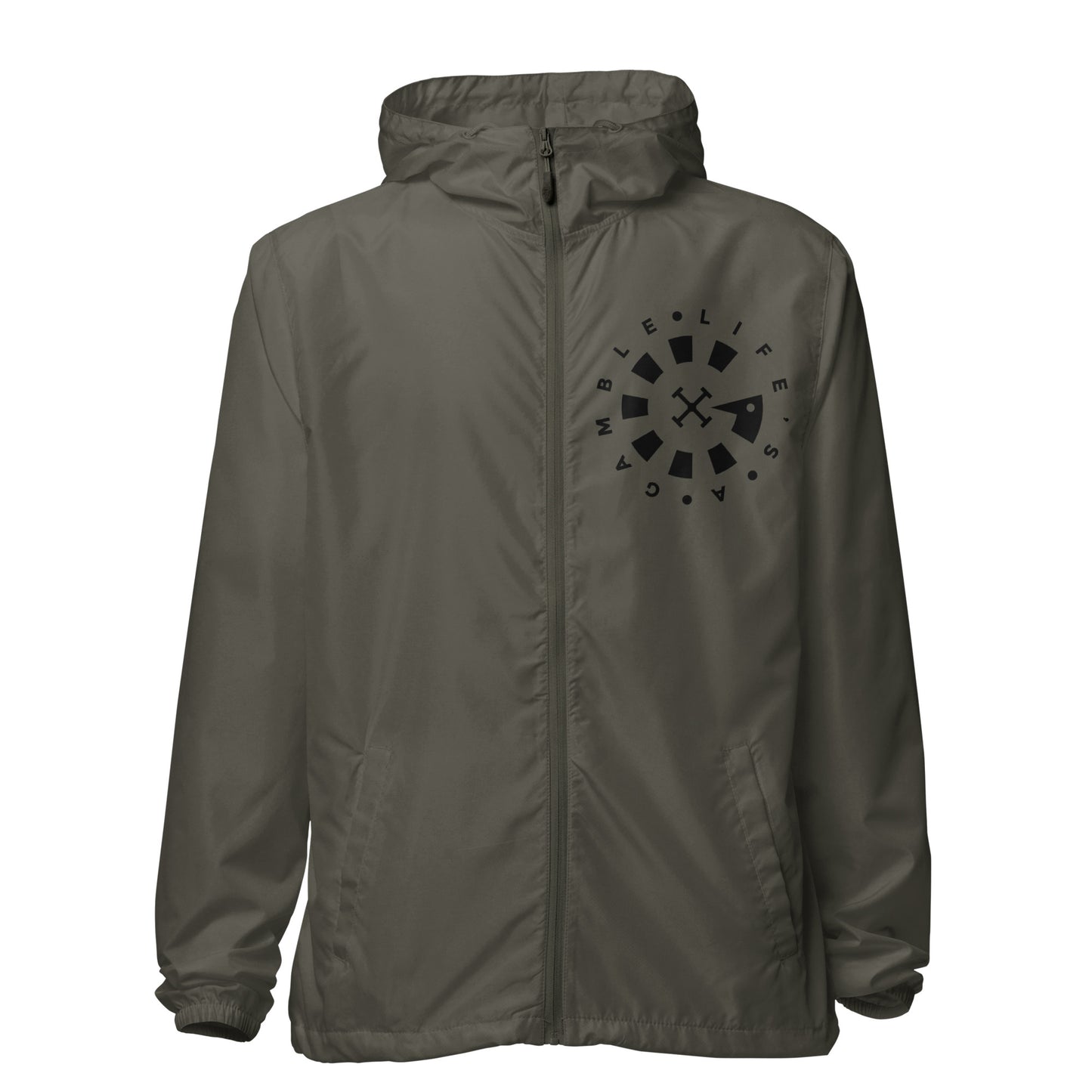 LAG Life's A Gamble Circle White Unisex lightweight zip up windbreaker