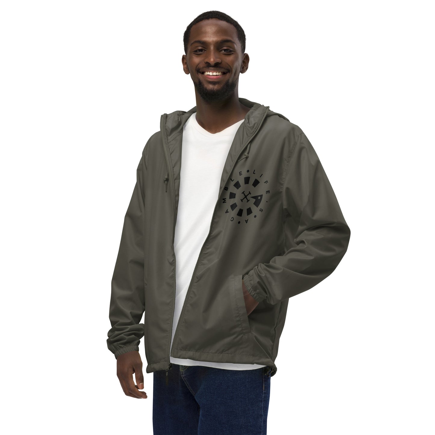 LAG Life's A Gamble Circle White Unisex lightweight zip up windbreaker