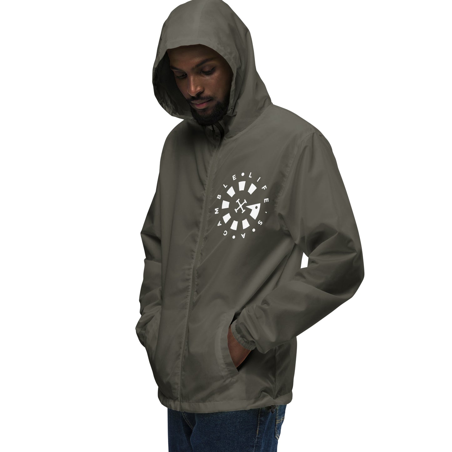 LAG Life's A Gamble Circle White Unisex lightweight zip up windbreaker
