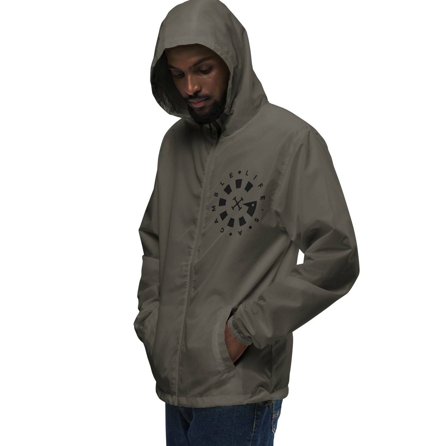 LAG Life's A Gamble Circle White Unisex lightweight zip up windbreaker