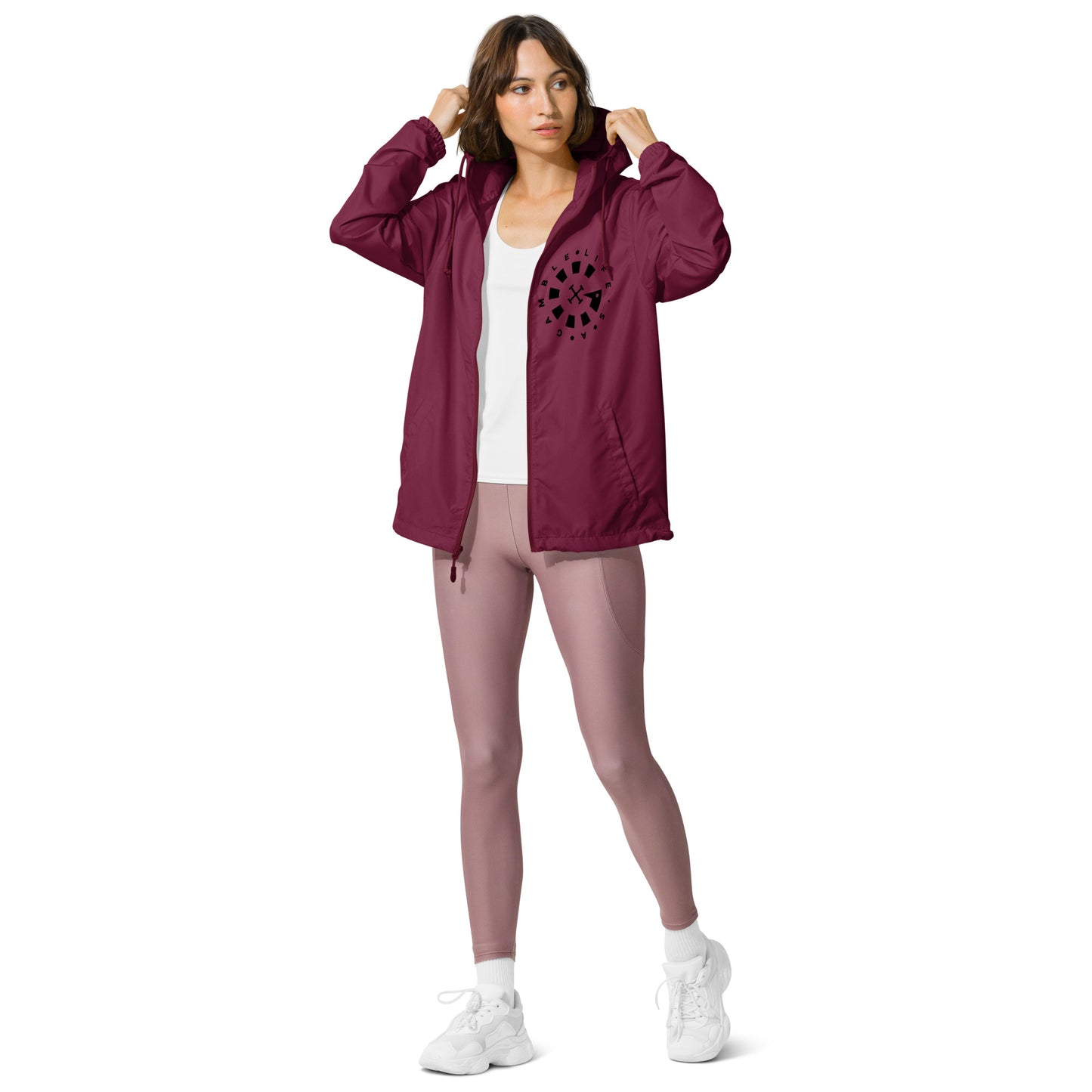 LAG Life's A Gamble Circle White Unisex lightweight zip up windbreaker