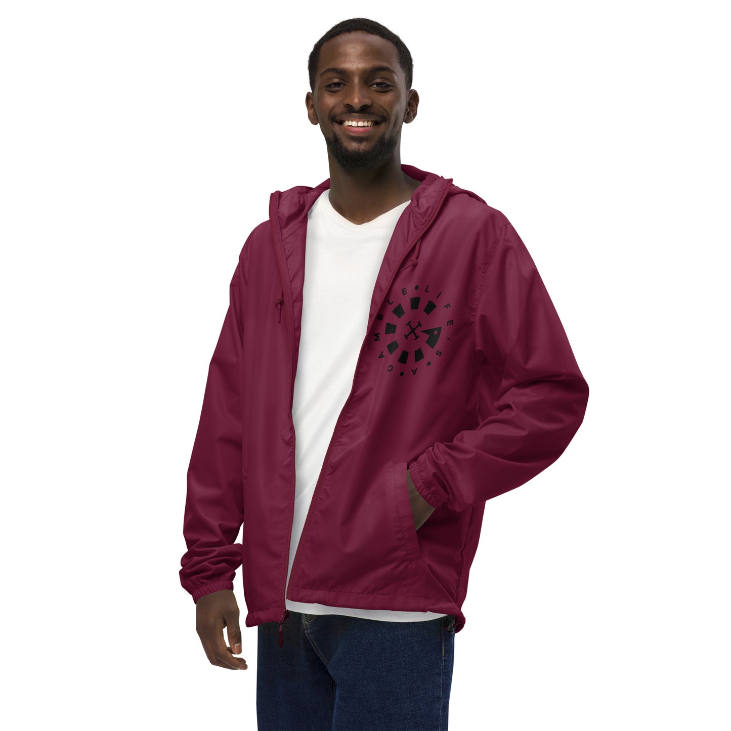 LAG Life's A Gamble Circle White Unisex lightweight zip up windbreaker