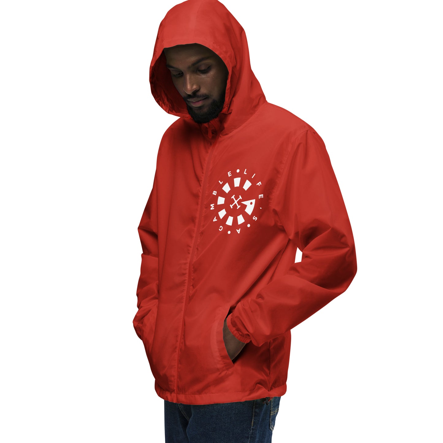 LAG Life's A Gamble Circle White Unisex lightweight zip up windbreaker