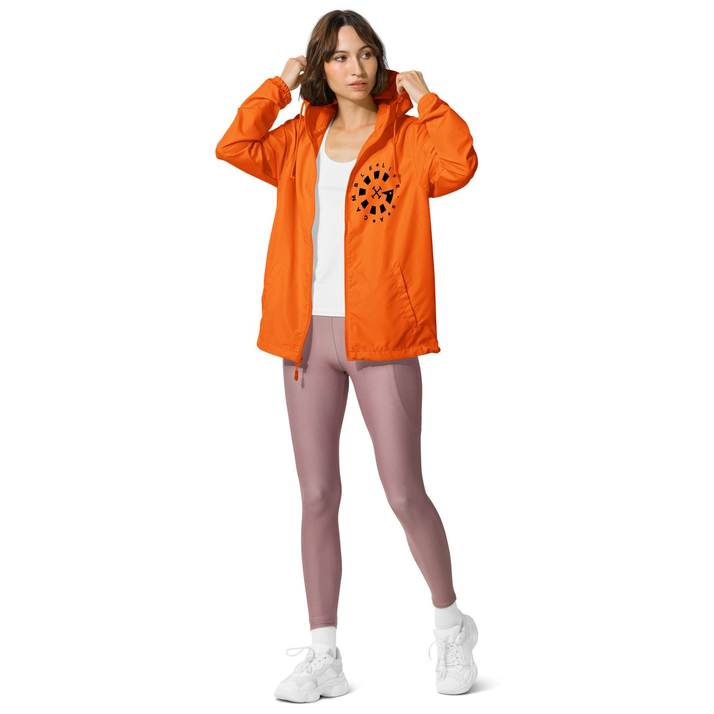 LAG Life's A Gamble Circle White Unisex lightweight zip up windbreaker