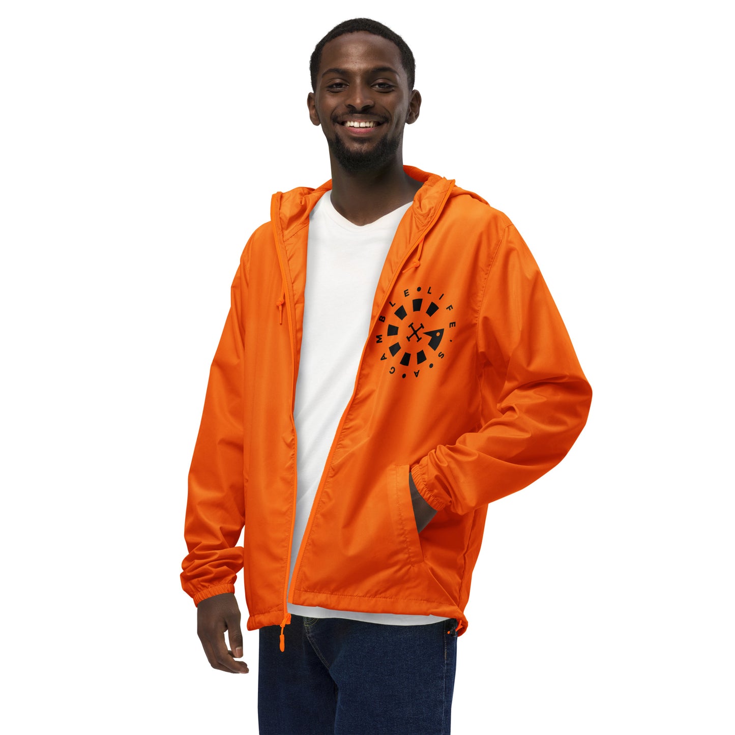 LAG Life's A Gamble Circle White Unisex lightweight zip up windbreaker