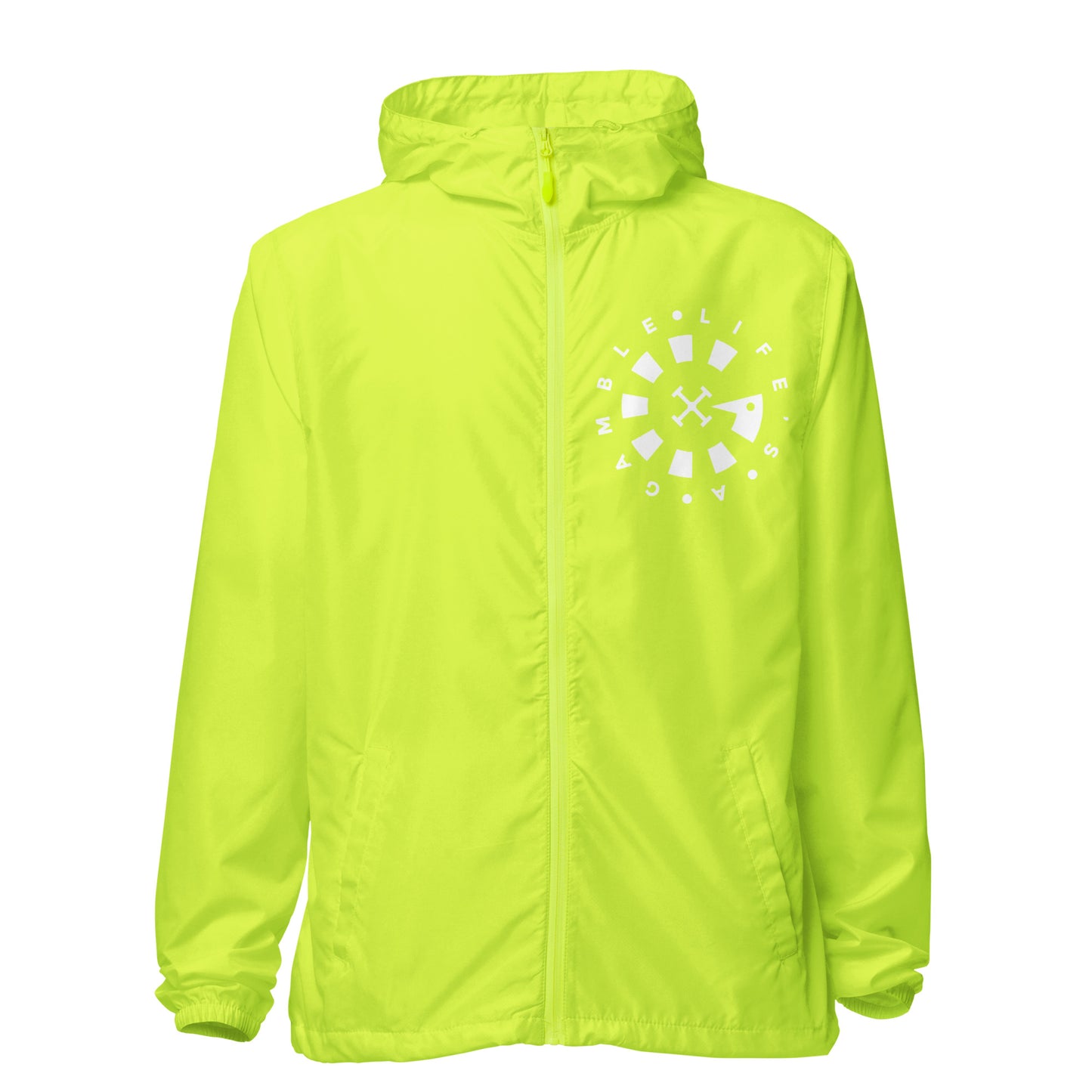 LAG Life's A Gamble Circle White Unisex lightweight zip up windbreaker