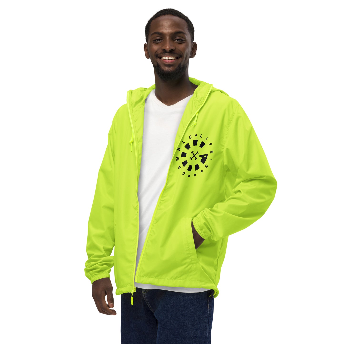 LAG Life's A Gamble Circle White Unisex lightweight zip up windbreaker