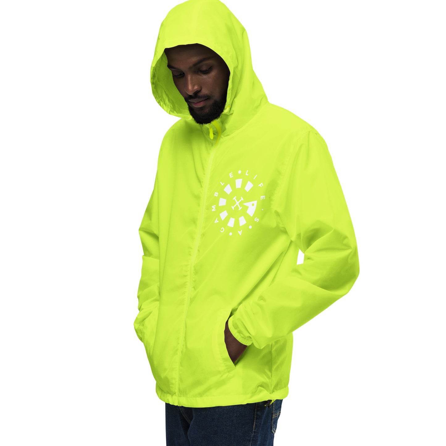 LAG Life's A Gamble Circle White Unisex lightweight zip up windbreaker
