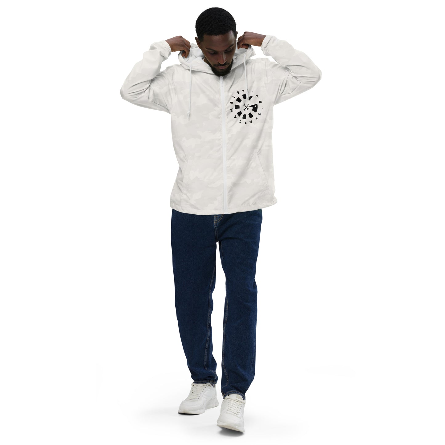 LAG Life's A Gamble Circle White Unisex lightweight zip up windbreaker