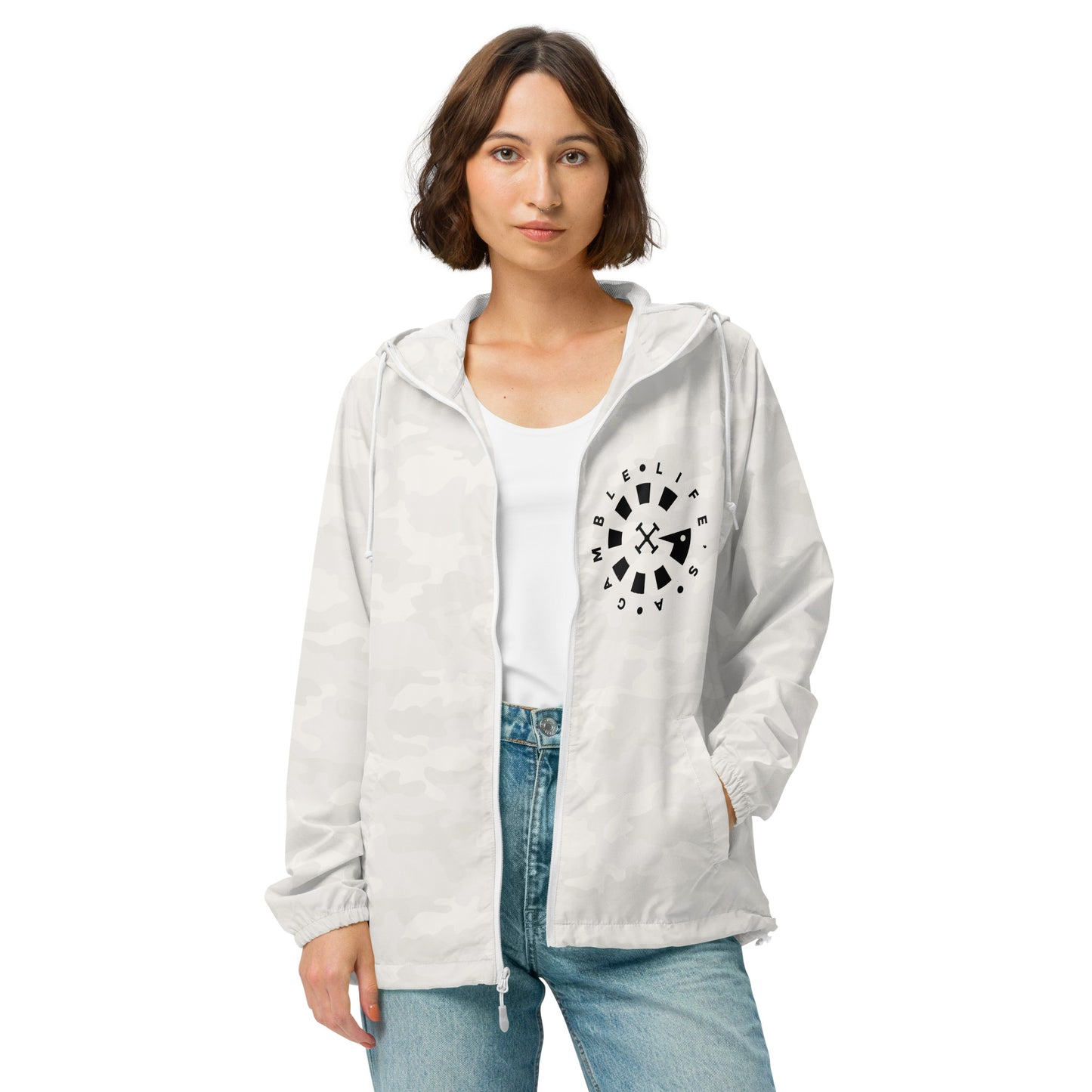 LAG Life's A Gamble Circle White Unisex lightweight zip up windbreaker