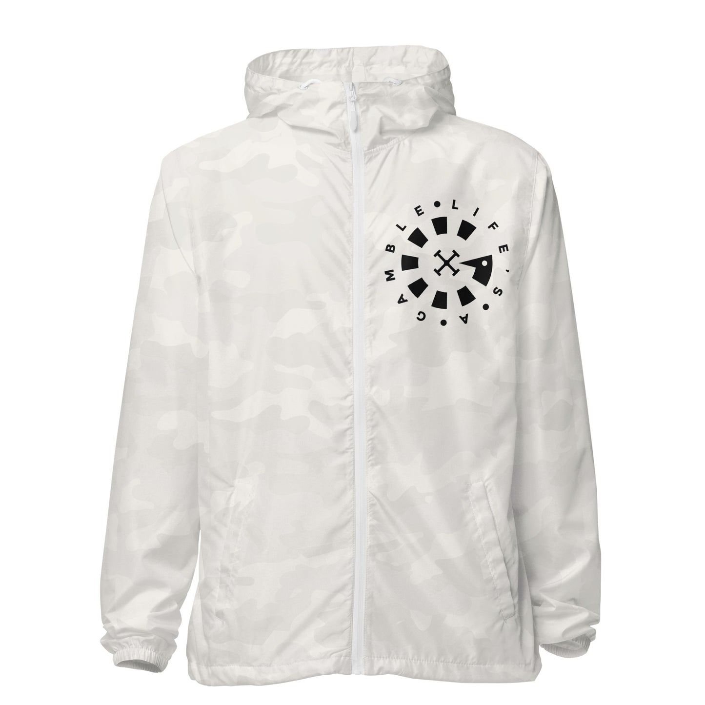 LAG Life's A Gamble Circle White Unisex lightweight zip up windbreaker