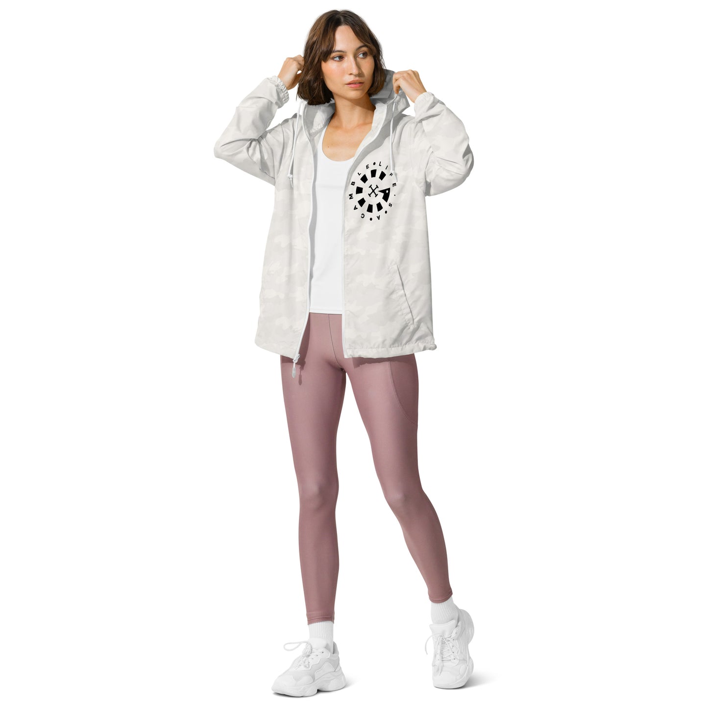 LAG Life's A Gamble Circle White Unisex lightweight zip up windbreaker
