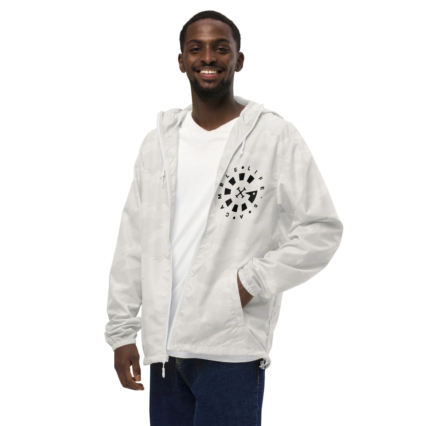 LAG Life's A Gamble Circle White Unisex lightweight zip up windbreaker